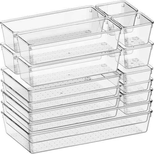 16 Pack Large Clear Plastic Drawer Organizer Bins (16 Count)