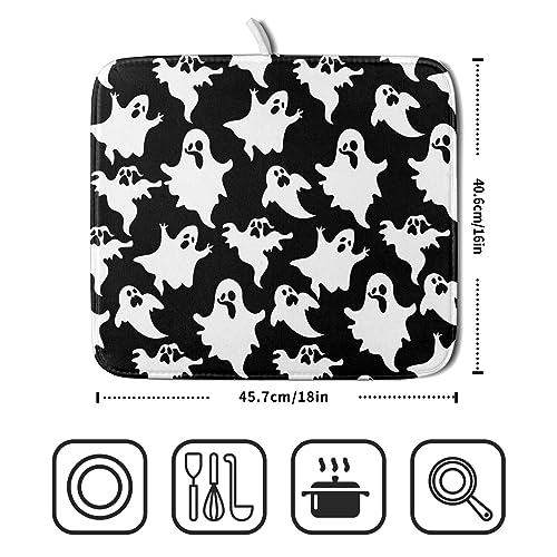 Halloween Bat Ghosts Dish Drying Mat for Kitchen Counter