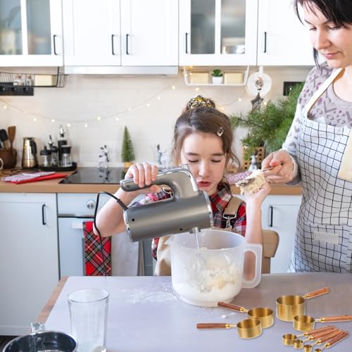 Stainless Steel Measuring Cups Set and Measuring Spoons Wooden Handle Metal Measure Cups and Spoons for Cooking and Baking