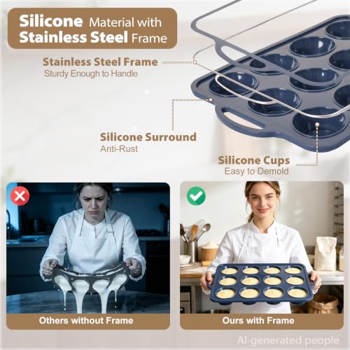 2 Pack Silicone Muffin Pan 12 & 24 with Frame Non Stick Cupcake Baking Tin (2 Count)