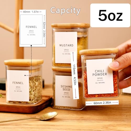 12 Pcs Square Glass Spice Jars with Natural Bamboo Lids