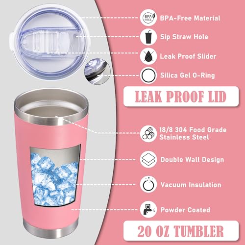 20oz Tumbler Insulated Coffee Tumblers with Lid Stainless Steel Pink 4P (4 Count)