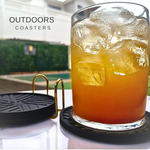Black Coasters Set of 6 with Gold Holder