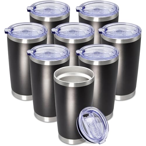 20oz Tumbler Insulated Coffee Tumblers with Lid Stainless Steel Black 8P (8 Count)