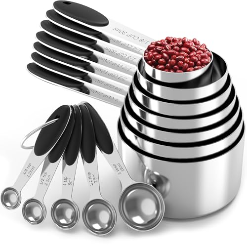 Stainless Steel Measuring Cups and Spoons Set with Silicone Handle (12 Count)
