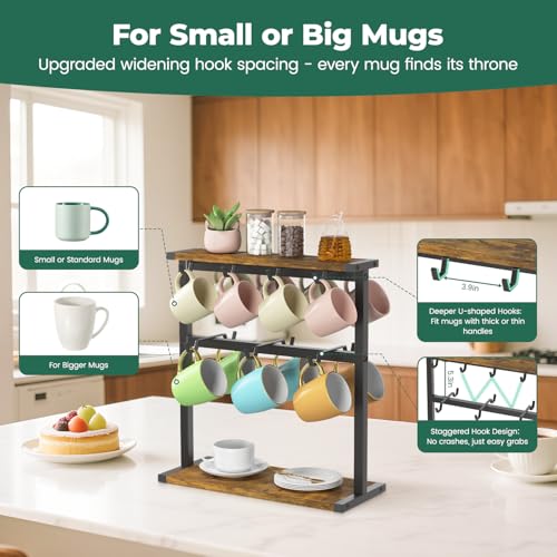 Coffee Mug Holder Cup Tree Rack for Coffee Bar Countertop
