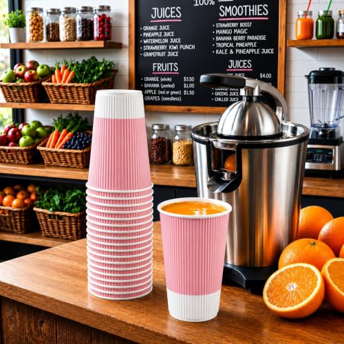Ripple Wall Coffee Cups 500 Count 16 Ounce Insulated Light Pink Paper Cups