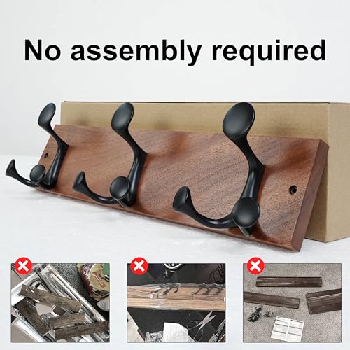 17 Inch Wood Coat Rack Wall Mount with 3 Triple Hooks