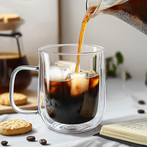 Double Walled Glass Coffee Mugs 12 oz (4 Count)