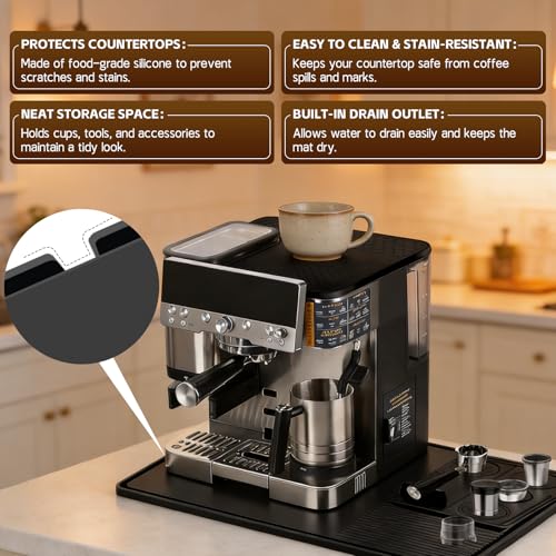 3-in-1 Silicone Mat Set for Ninja Luxe Cafe ES601 & ES701 Espresso Machine– Top Mat, Bottom Sliding Mat & Tamping Station Pad, Full Protection Non-Slip Coffee Machine Accessories (Black) (3 Count)