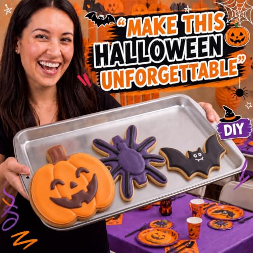 3 Pcs 7.5 Inch Large Halloween Cookie Cutters Set Extra Large Pumpkin Bat Spider Shapes Stainless Steel Metal Giant Cookie Cutters Molds for Halloween Day Baking Party Kitchen Accessories (3 Count)
