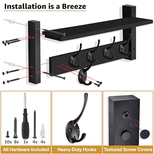 Coat Rack Wall Mount with Shelf