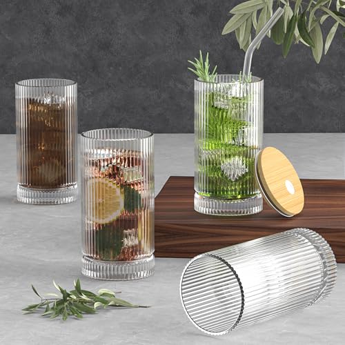 15 Oz Glass Cups with Lid and Straw (2 Count)