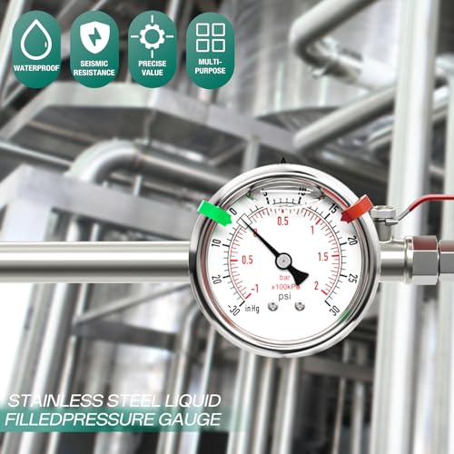 30inHG 30psi Stainless Steel Glycerin Liquid Filled Vacuum Pressure Gauge 1