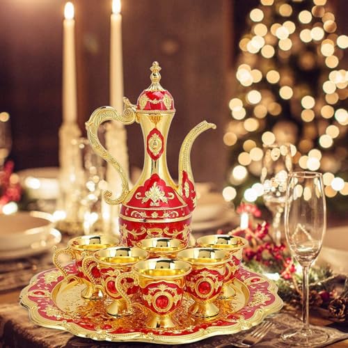 Tea Sets Vintage Coffee Pot Set with 6 Coffee Cup and Tea Tray Luxury Teapot Set Tea Party Set Art Crafts Wedding Gift