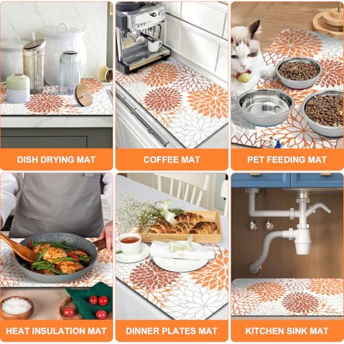 2PCS 16" x 24" Fall Dish Drying Mat & 24" x 5.5" Sink Splash Guard