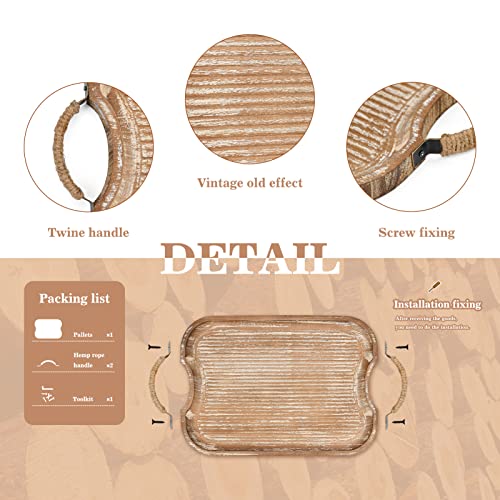 Rustic Wood Serving Tray with Metal Twine Handles Set of 2 Rectangular Decorative Trays Farmhouse Platter for Food (2 Count)