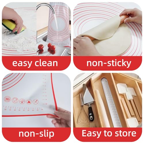 Dough Mat Pastry Silicone Baking Mats 32x24" Red for Rolling Dough Kneading Sheet Sourdough Bread Baking Supplies