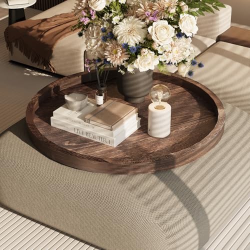 Round Ottoman Tray Large Wood Serving Tray for Table Living Room Bedroom