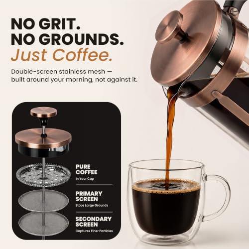 EzDtach Glass French Press Coffee Maker 34oz Copper
