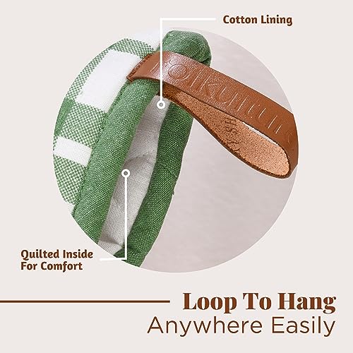 Oven Mitts Green Checkered (2 Count)