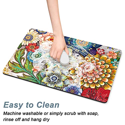 Coffee Mat 16" x 24" Cute Flower Theme Coffee Bar Mats for Espresso Machine Station Accessories and Organizer