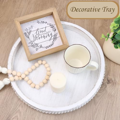 Round Wood Serving Tray with Beads