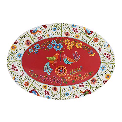 Red Spring Bird Ceramic 16 inch Oval Platter