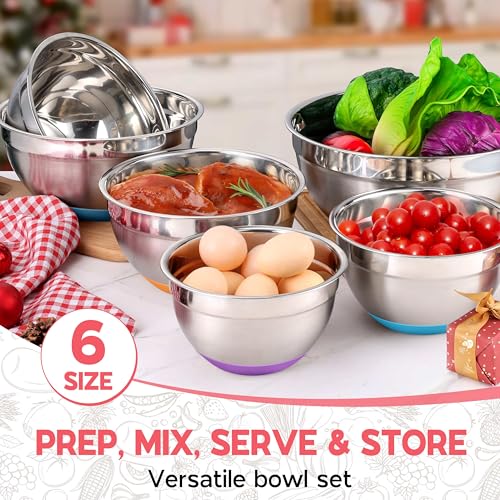 Colorful Mixing Bowl Set of 6 for Kitchen (7.33 Count)