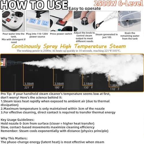 7 in 1 Steam Cleaner 2500W High Pressure Steamer for Cleaning