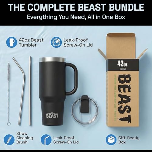 Beast 42 oz Tumbler with Handle Stainless Steel Vacuum Insulated Coffee Ice Cup Double Wall Travel Flask