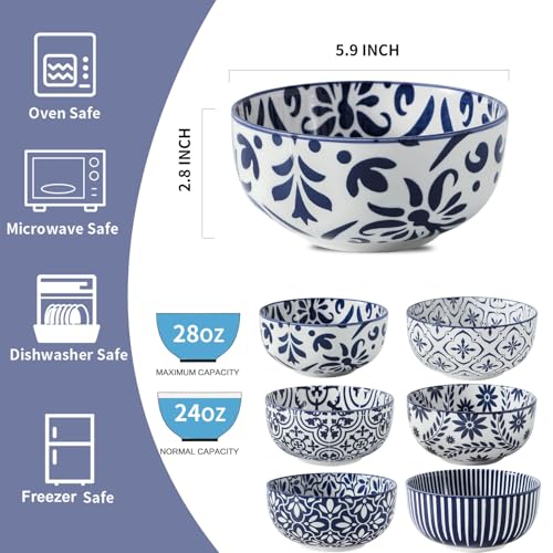 Cereal Bowls 28 Ounce Ceramic Soup Bowls Set of 6 (6 Count)