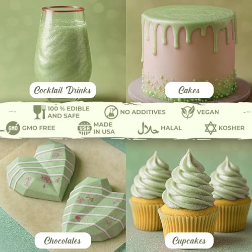 Bulk (20g) Luster Dust Edible Cake Decorations, Edible Luster Dust for Cakes Light Green Edible Luster Dust for Cupcake Decorations, Cake Drip, Edible Paint, Light Green Edible Shimmer Dust for Drinks