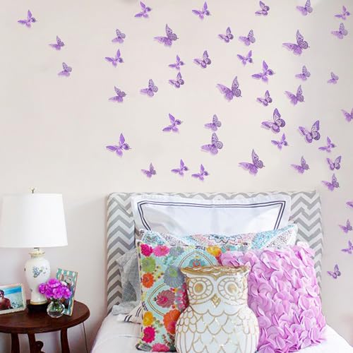 3D Butterfly Wall Decor 48 Pcs Purple Butterfly Decorations (48 Count)