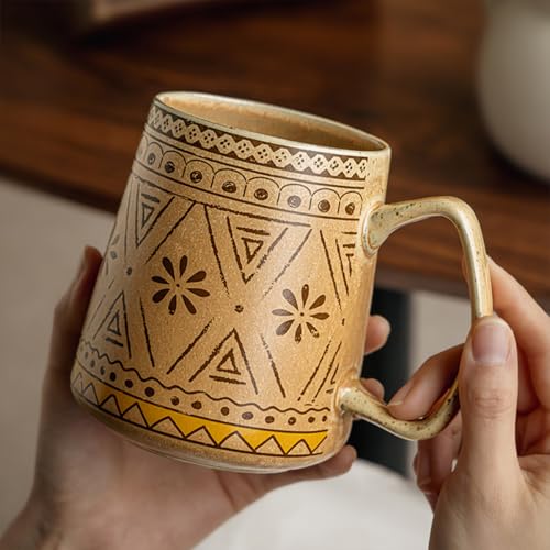 24oz Extra Large Ceramic Coffee Mug Vintage Boho Tea Cup with Handle