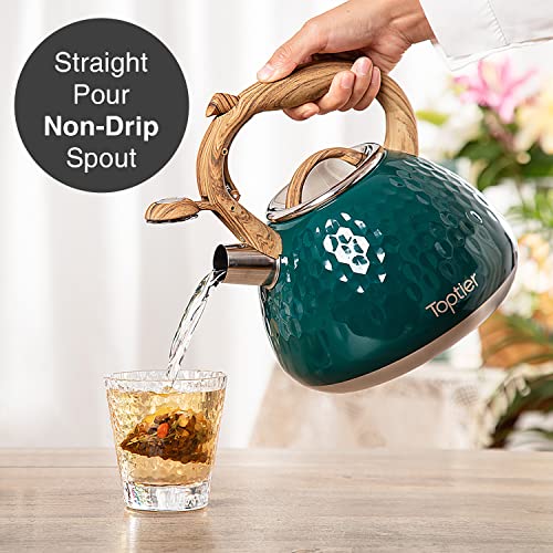 Tea Kettle Toptier Teapot Whistling Kettle with Wood Pattern Handle Loud Whistle