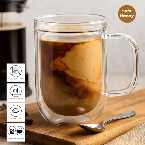 16oz Double Walled Glass Coffee Mugs Set of 2 (32 Count)