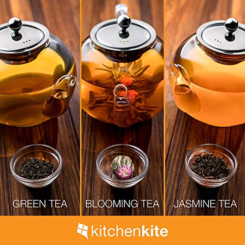 Glass Teapot Set with 4 Double Wall Tea Cups & Removable Stainless Steel Infuser