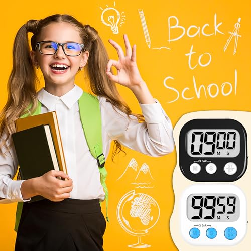 Digital Kitchen Timers for Cooking Kids Black White 6 Pack