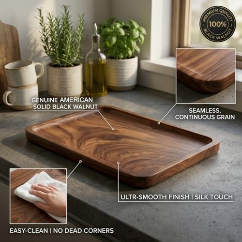 Wood Serving Tray Wooden Decorative Coffee Tea Platter Black Walnut 15.3 x 11.4 Inches