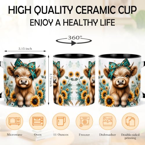 Sunflower Highland Cow Coffee Mug Gift