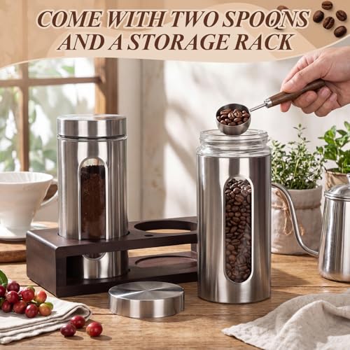 Stainless Steel Coffee Grounds Canisters Container with Shelf (2 Count)