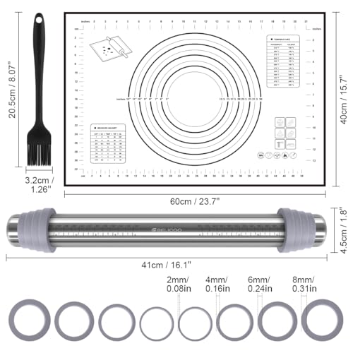 Rolling Pin and Silicone Pastry Mat Set