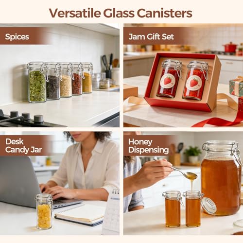 Small Glass Spice Jars with Airtight Lids 4oz 6 Pack with Labels (6 Count)