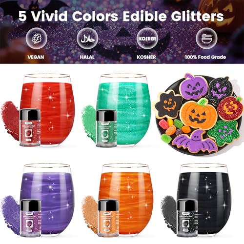 5 Colors Edible Glitter Set (2 Ounce)
