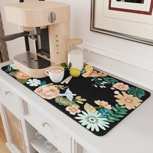 Coffee Mat Hide Stain Rubber Backed Absorbent Dish Drying Mat for Kitchen Counter