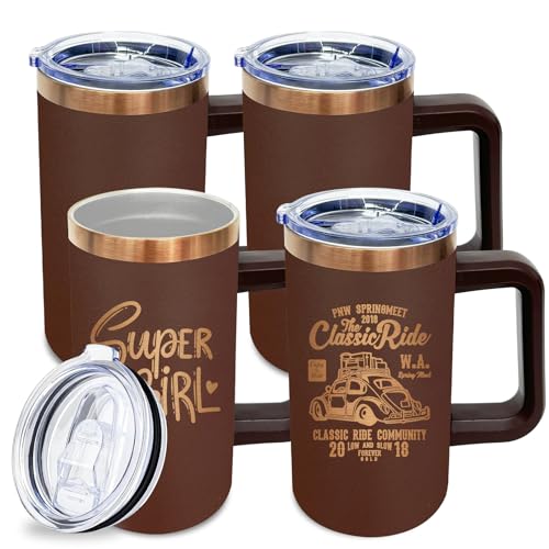22oz Insulated Coffee Mug Bulk with Handle and Lid Brown (4 Count)