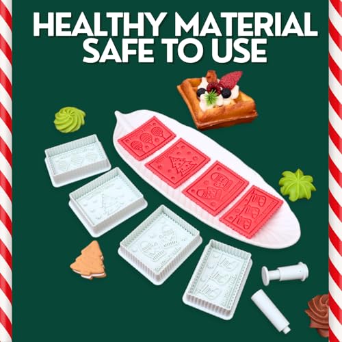 4 Piece 3D Merry Christmas Cookie Cutter and Stamp Set