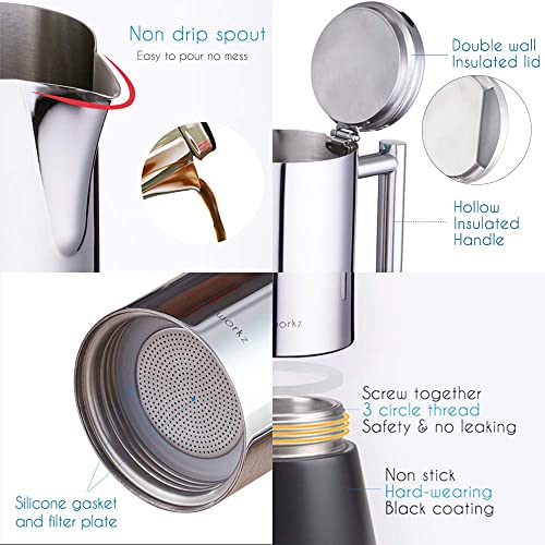 Diego Stovetop Espresso Maker Stainless Steel Italian Coffee Machine Maker 6Cup 10 oz Moka Pot Induction Espresso Pot