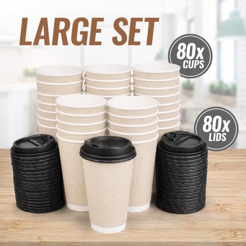 16 oz Natural Cream Disposable Coffee Cups with Lids (80 Count)